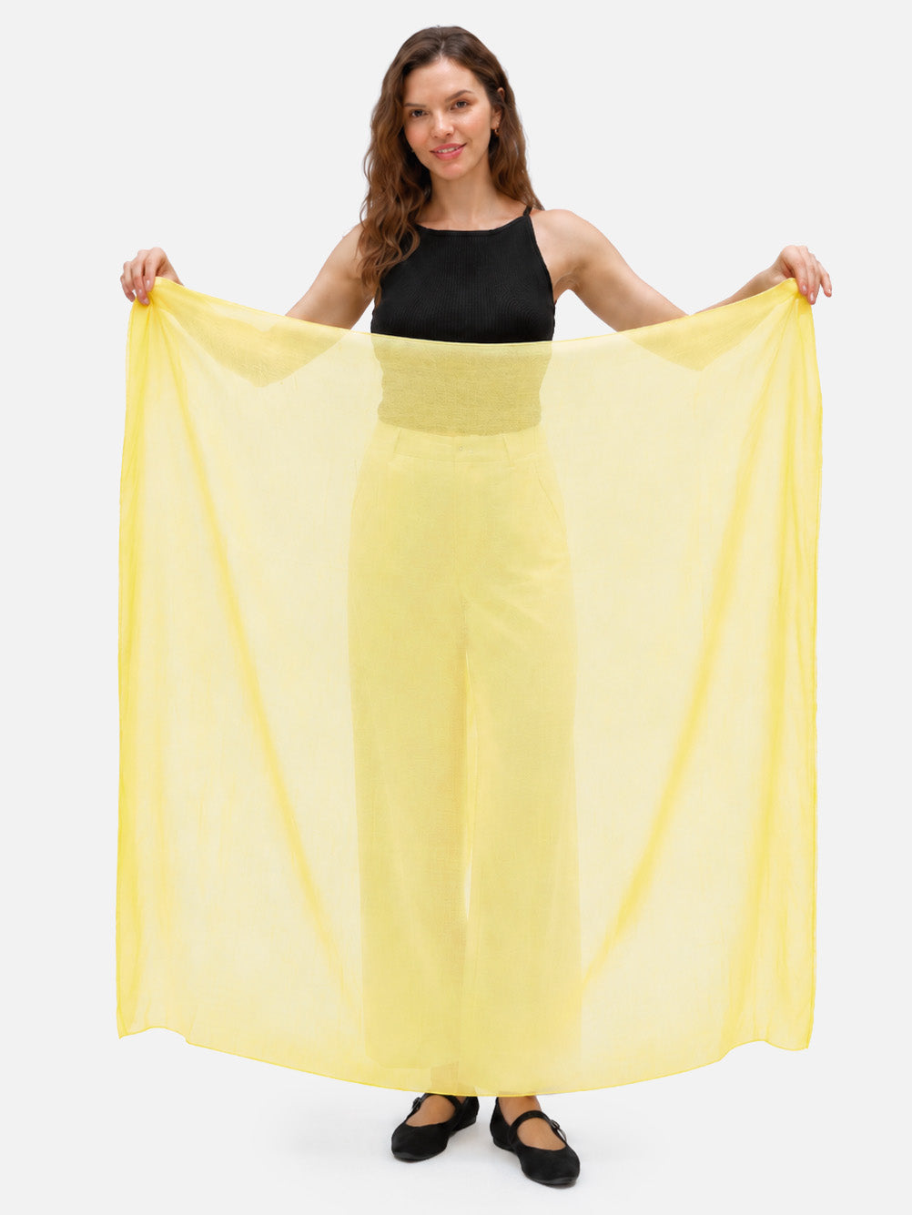 Square - Featherlight Solid Cashmere Scarf - Yellow