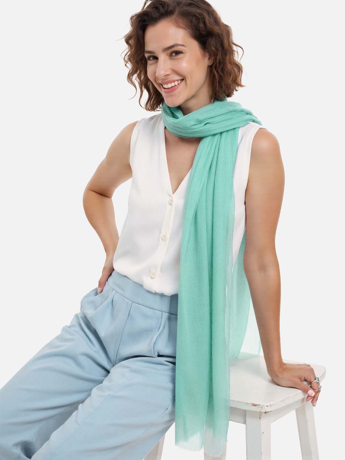 Featherlight Aqua Cashmere Scarf