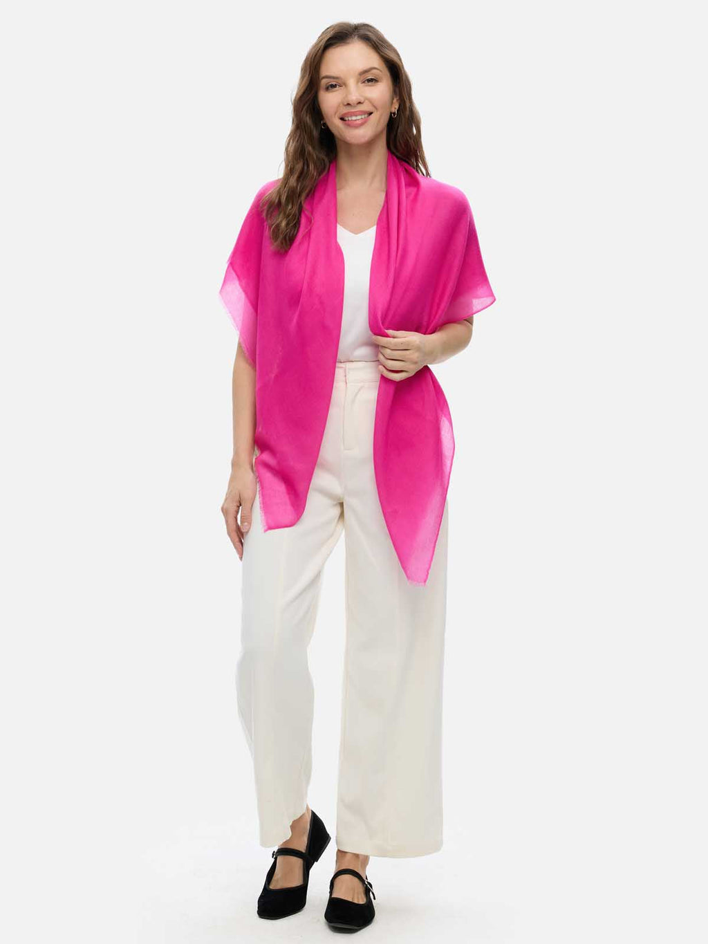 Square - Featherlight Solid Cashmere Scarf - Fuchsia