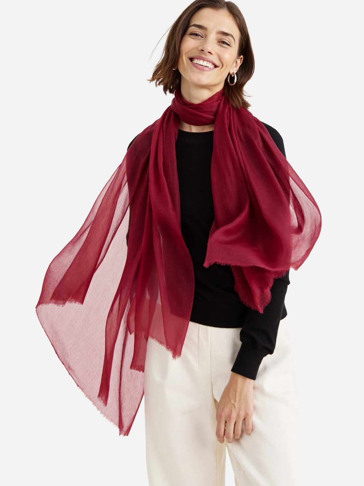 Featherlight Wine Red Cashmere Scarf