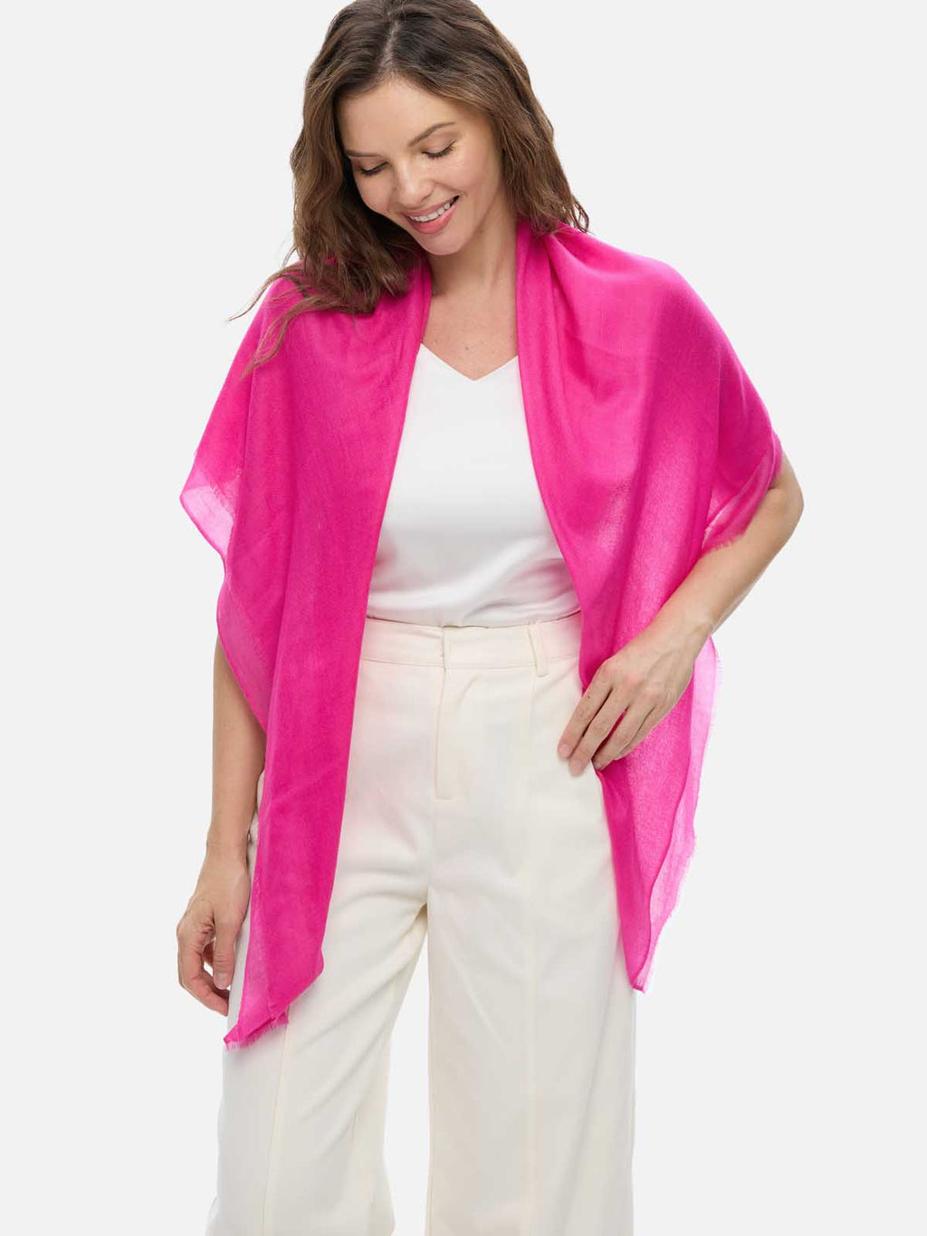 Square - Featherlight Solid Cashmere Scarf - Fuchsia