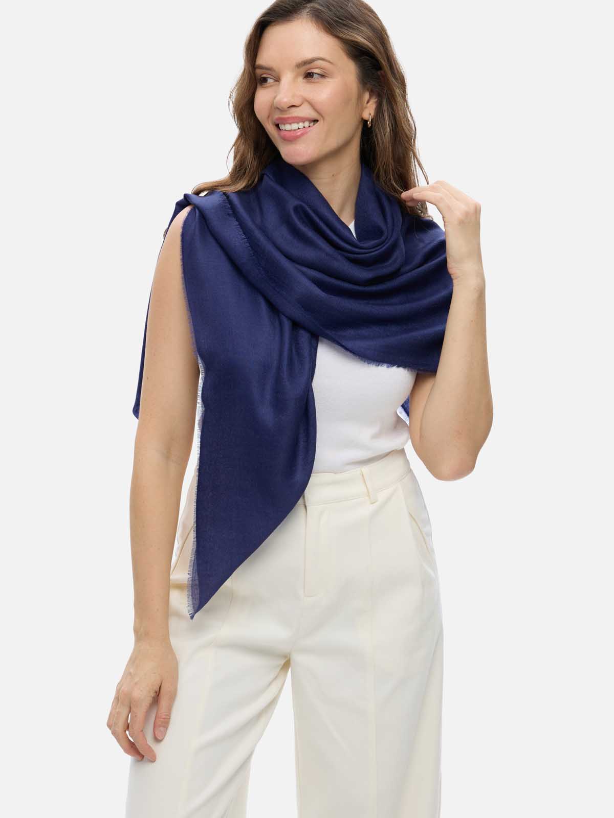 Square - Featherlight Solid Cashmere Scarf - Navy