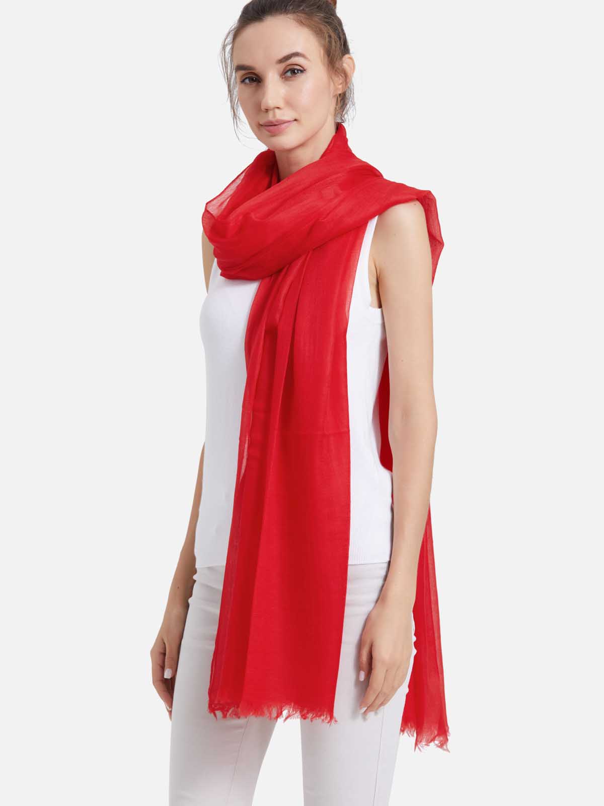 Featherlight Red Cashmere Scarf