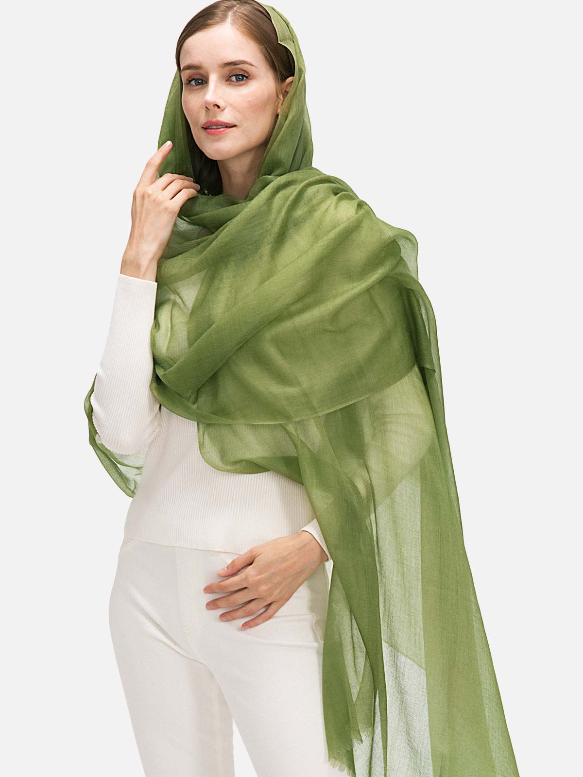 Featherlight Olive Green Cashmere Scarf