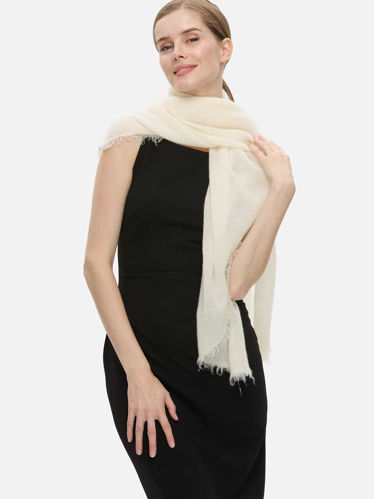 White CloudPuff Cashmere Scarf