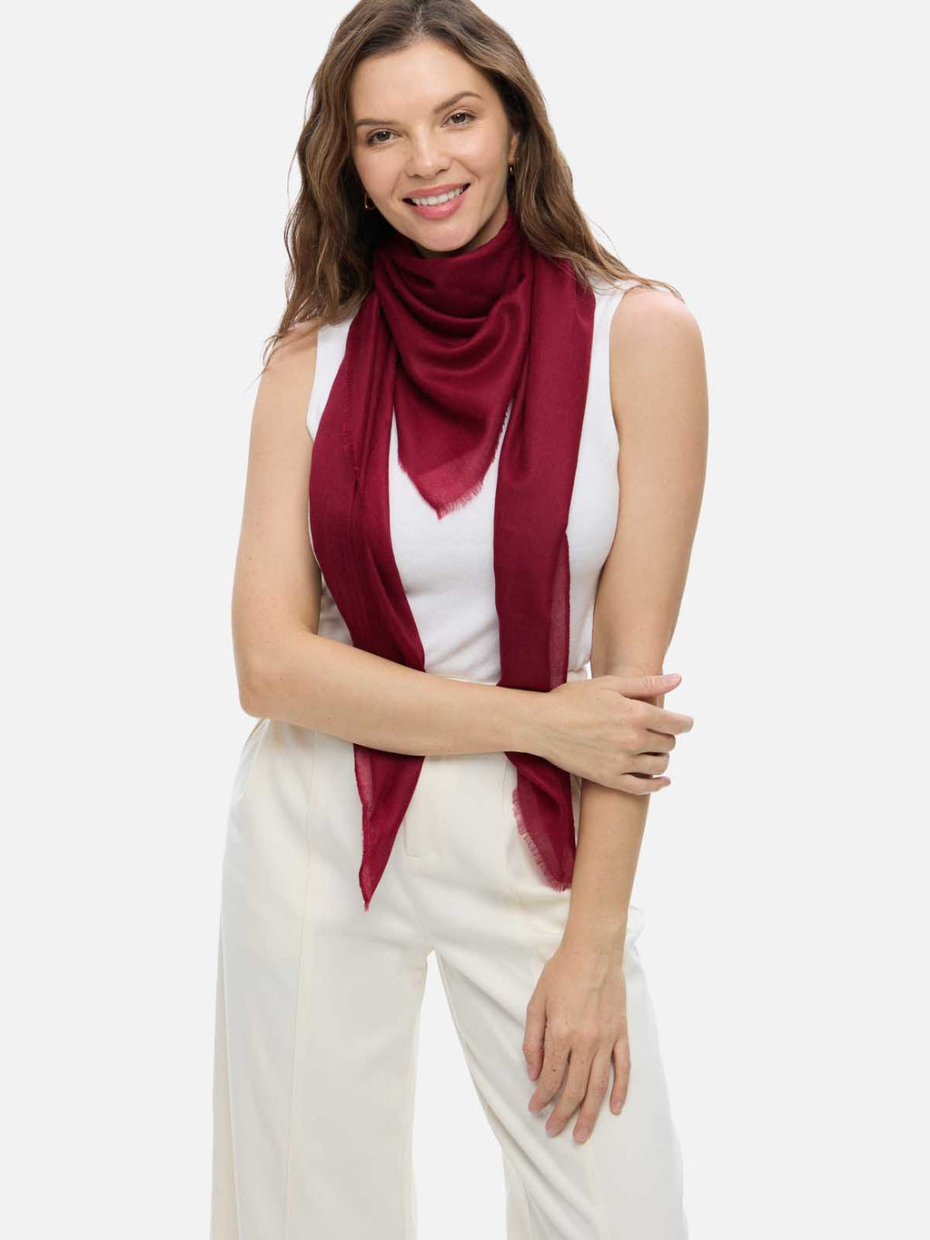 Square - Featherlight Solid Cashmere Scarf - Wine Red