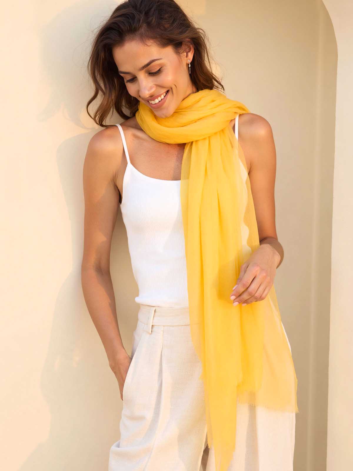 Featherlight Daffodil Cashmere Scarf