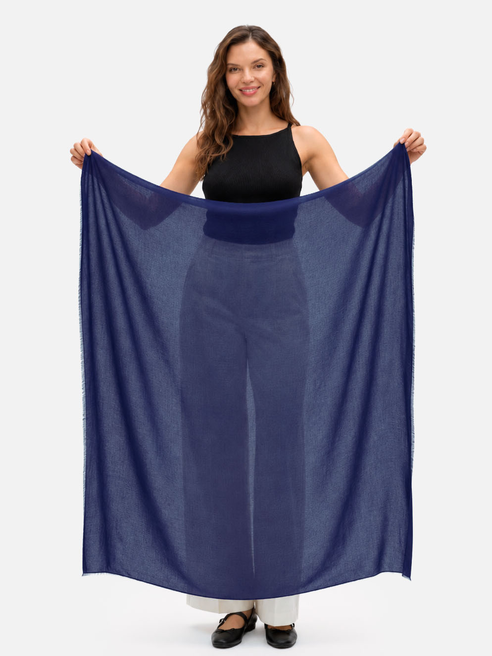 Square - Featherlight Solid Cashmere Scarf - Navy