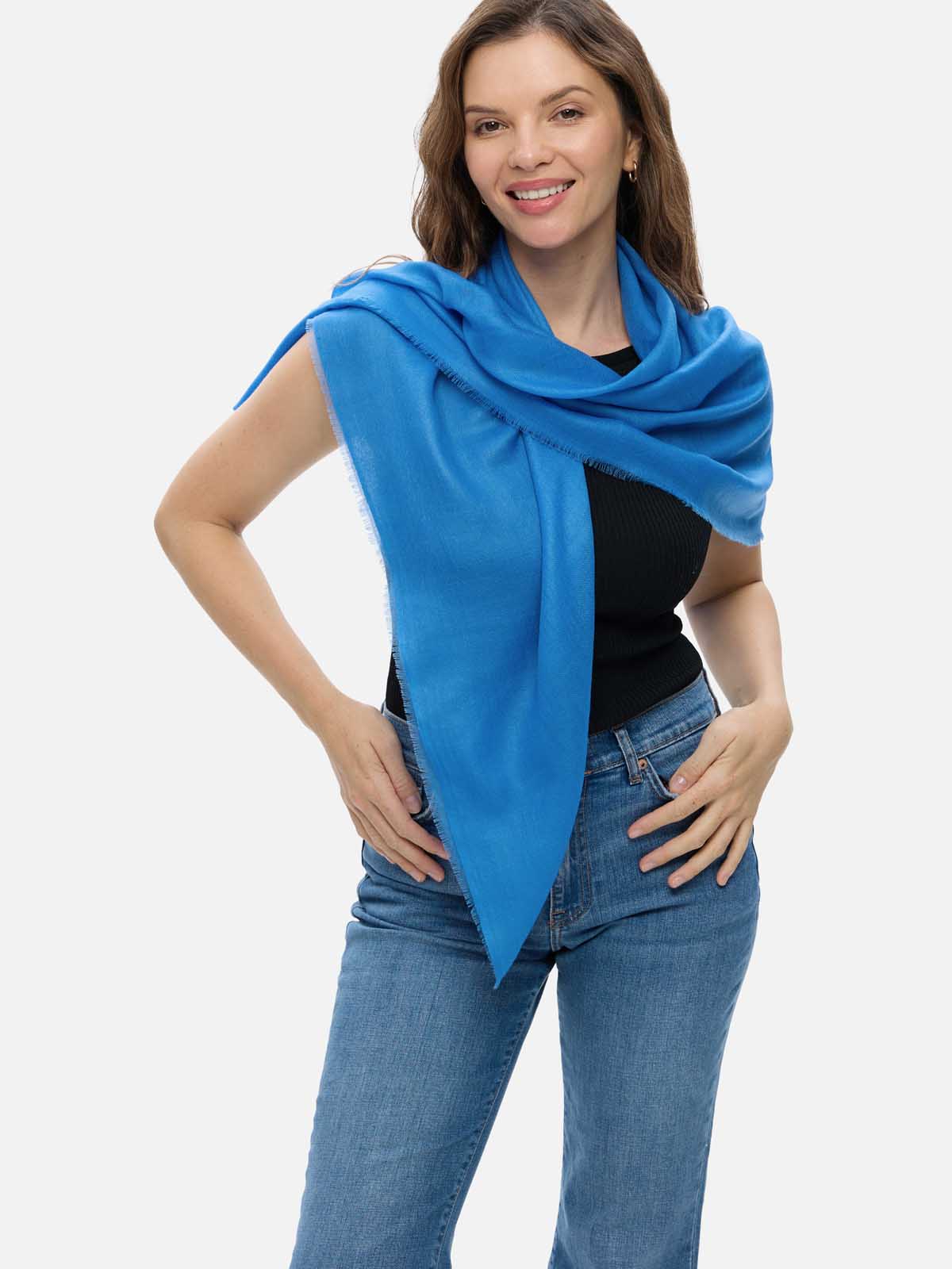 Square - Featherlight Solid Cashmere Scarf - French Blue