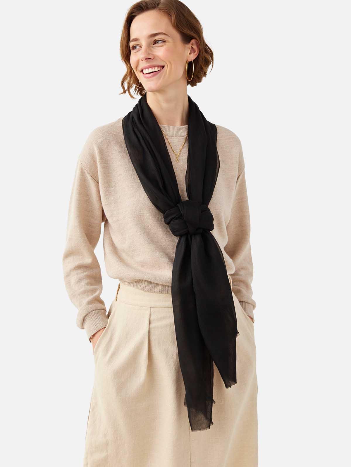 Featherlight Black Cashmere Scarf