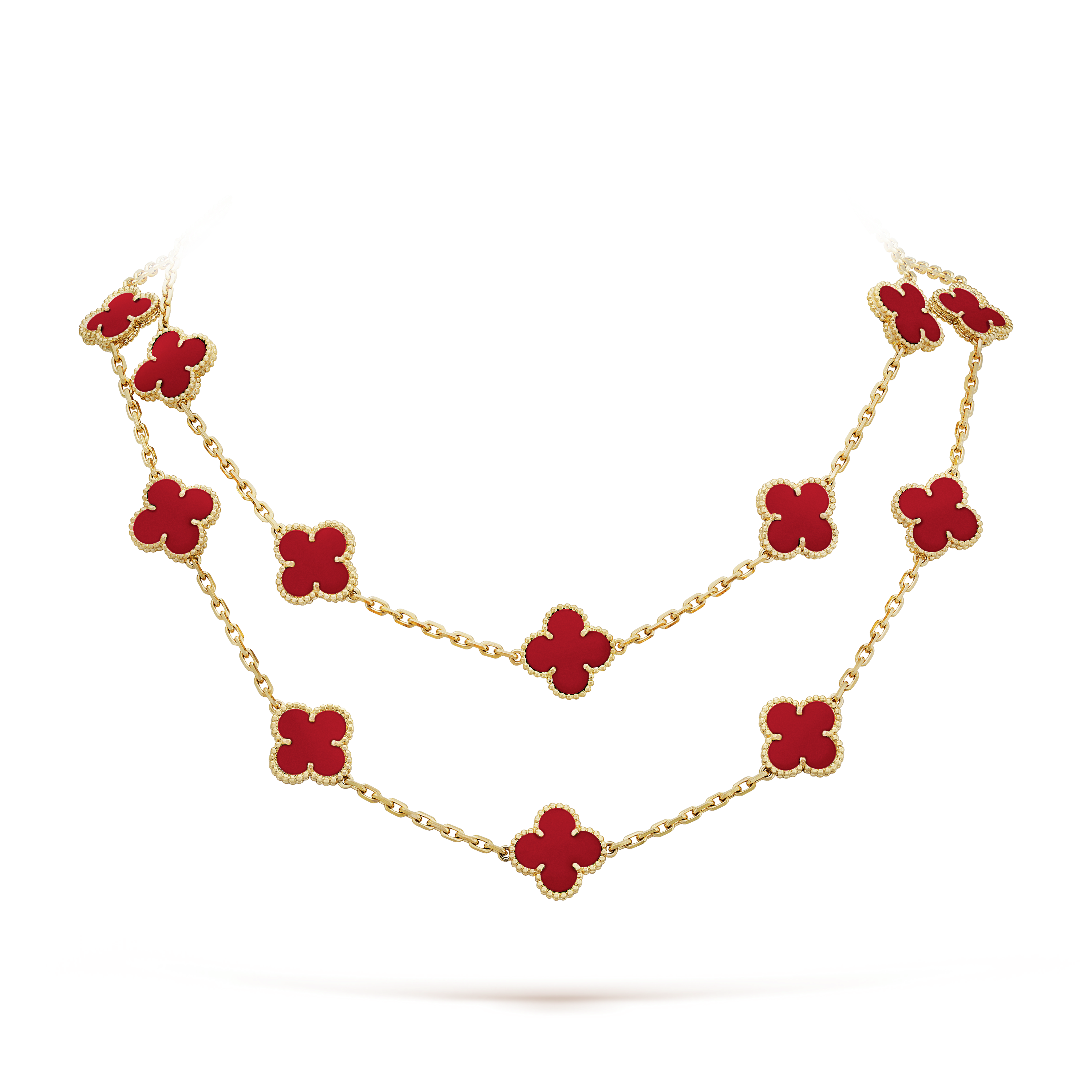 Van Cleef & Arpels Vintage Alhambra Carnelian 20 Motifs Long Necklace
