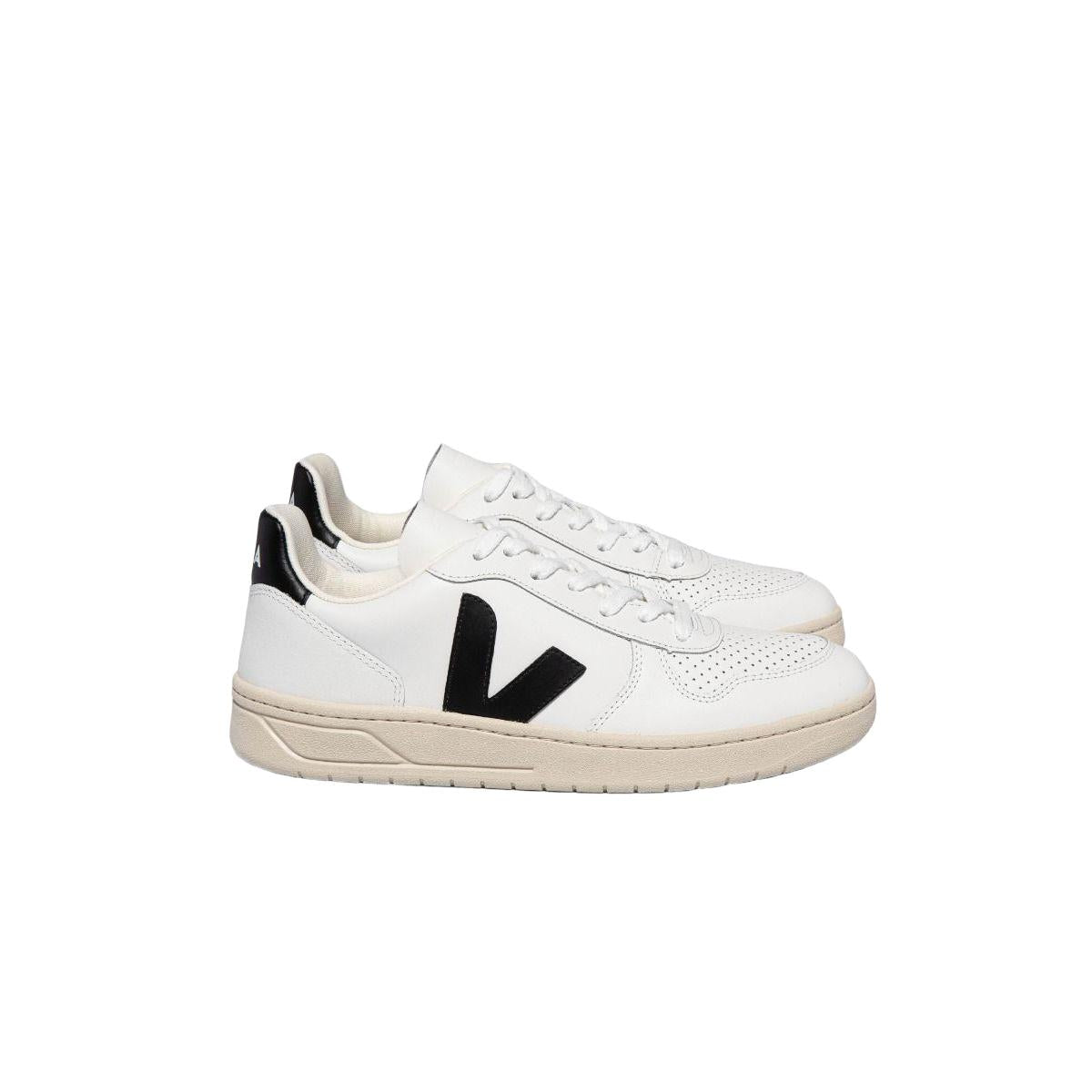 Veja Men's V-10 Leather Sneaker in White Black